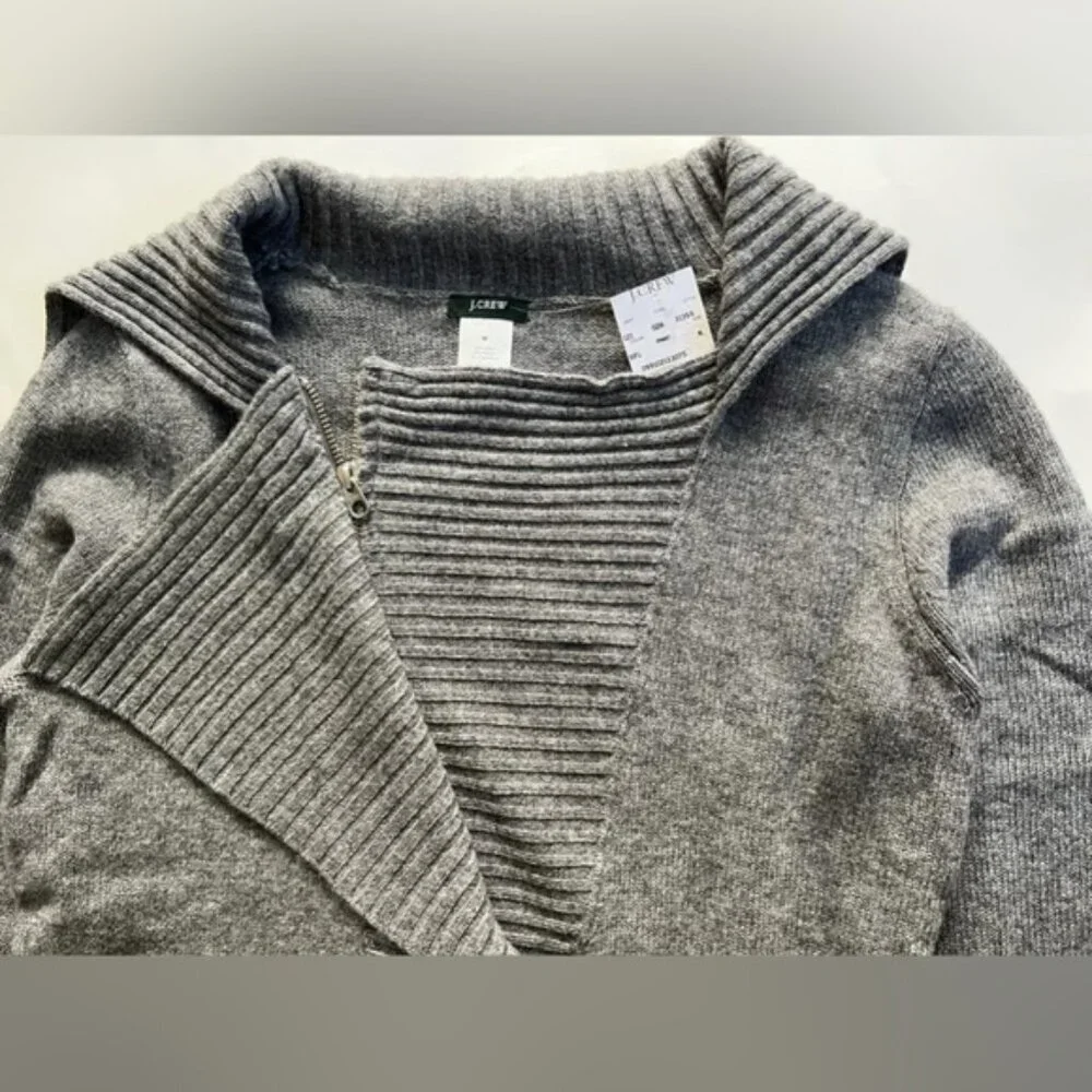NWT J. Crew WOOL CASHMERE Blend‎ Asymmetrical Ruffle Zip Pullover Sweater MEDIUM
